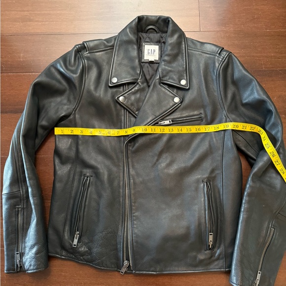 GAP Black Leather Moto Biker Jacket for Men M Excellent - Picture 8 of 11